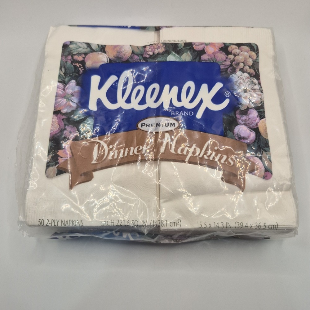 Vintage 1999 Kleenex Premium Dinner Napkins 50 Ct Package Open READ